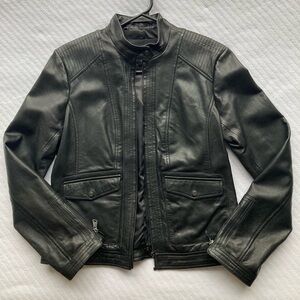 Black leather moto jacket, size S, never worn